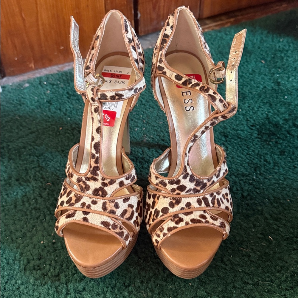 Guess Animal Print Strappy Heels
